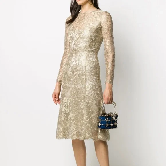 green emerald velvet dress Dolce & Gabbana Floral Lace Dress Beige